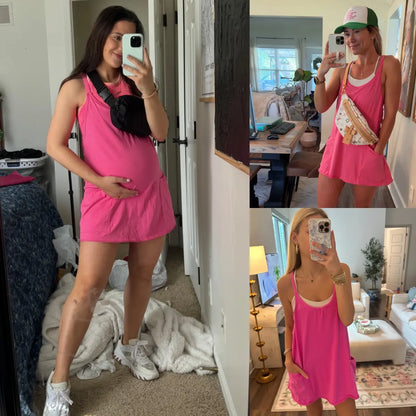 Tanming Women'S Athletic Romper Dress, V-Neck Sleeveless Sun Dress with Built-In Shorts and Pockets for Workout Days, Casual Going Out Outfit, Rompers, Athletic Dress