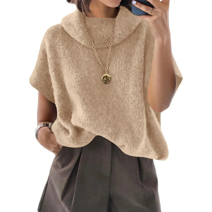 UNCLECAT Women'S Knitwear Short-Sleeve Batwing Oversized Turtleneck Collared Knit Pullover - Casual Basic Lightweight Loose Slouchy Clothes Womenswear, Shortsleeve, Polyester, Acrylic, Knit Tops, Collared Knit Clothing, Party