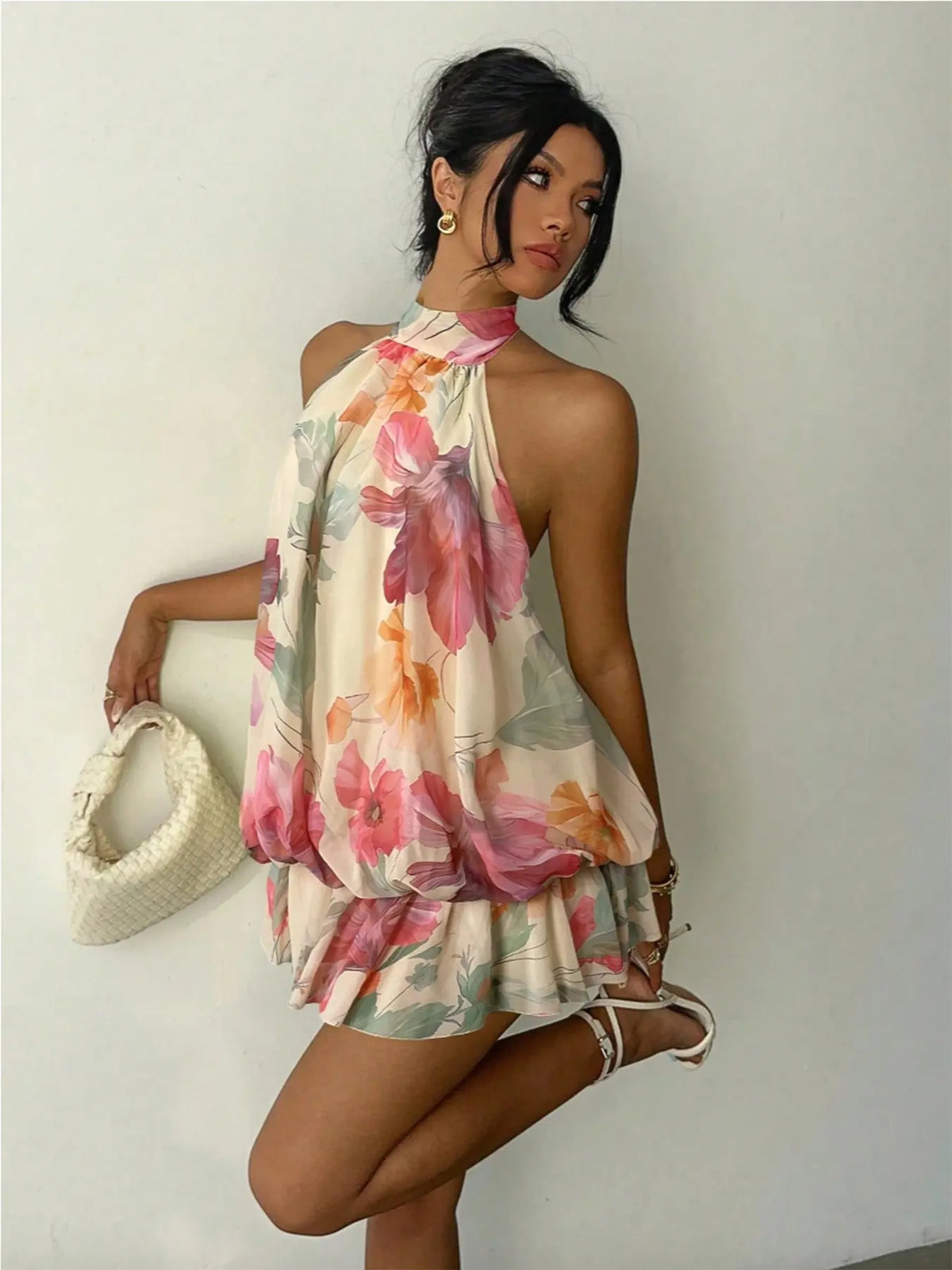 Women'S Chiffon Elegant Chic Halter Tie Mini Dress, Backless, Women Dating Dress, Women Night Out Dress, Summer Dresses for Women, Honeymoon Outfits Woman, Women Wedding Guest Dress, Island Vacation Outfits, Sun Dresses for Women, Halter Neck, Evening