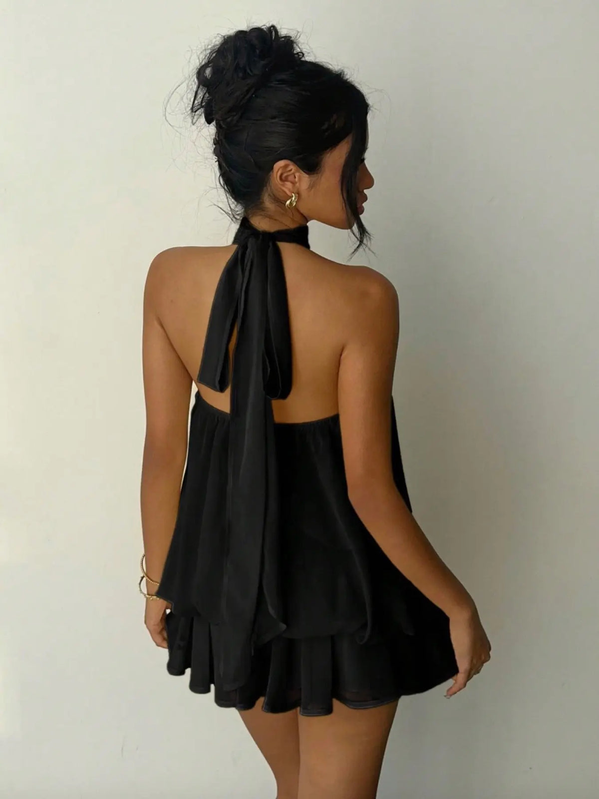 Women'S Chiffon Elegant Chic Halter Tie Mini Dress, Backless, Women Dating Dress, Women Night Out Dress, Summer Dresses for Women, Honeymoon Outfits Woman, Women Wedding Guest Dress, Island Vacation Outfits, Sun Dresses for Women, Halter Neck, Evening