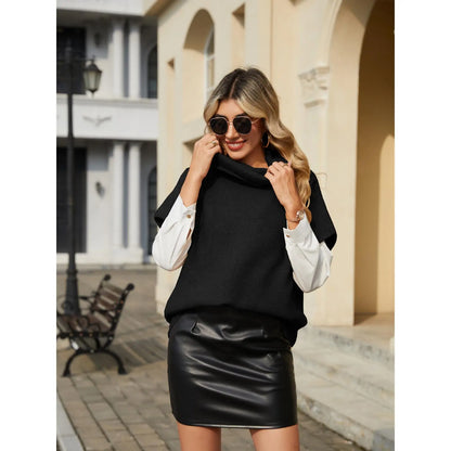 UNCLECAT Women'S Knitwear Short-Sleeve Batwing Oversized Turtleneck Collared Knit Pullover - Casual Basic Lightweight Loose Slouchy Clothes Womenswear, Shortsleeve, Polyester, Acrylic, Knit Tops, Collared Knit Clothing, Party