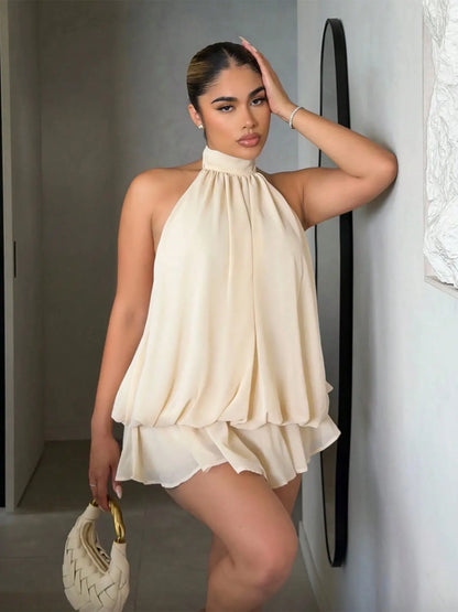 Women'S Chiffon Elegant Chic Halter Tie Mini Dress, Backless, Women Dating Dress, Women Night Out Dress, Summer Dresses for Women, Honeymoon Outfits Woman, Women Wedding Guest Dress, Island Vacation Outfits, Sun Dresses for Women, Halter Neck, Evening