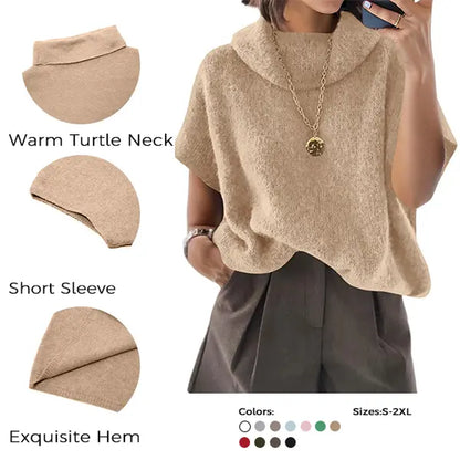 UNCLECAT Women'S Knitwear Short-Sleeve Batwing Oversized Turtleneck Collared Knit Pullover - Casual Basic Lightweight Loose Slouchy Clothes Womenswear, Shortsleeve, Polyester, Acrylic, Knit Tops, Collared Knit Clothing, Party