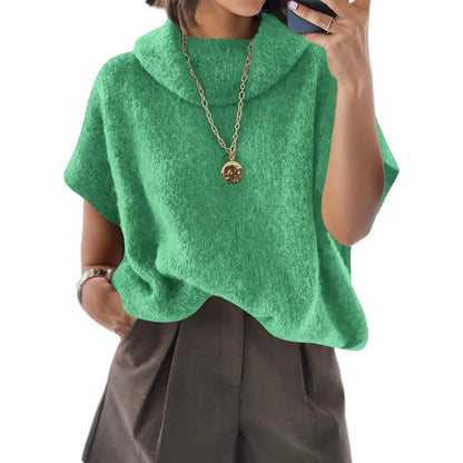 UNCLECAT Women'S Knitwear Short-Sleeve Batwing Oversized Turtleneck Collared Knit Pullover - Casual Basic Lightweight Loose Slouchy Clothes Womenswear, Shortsleeve, Polyester, Acrylic, Knit Tops, Collared Knit Clothing, Party